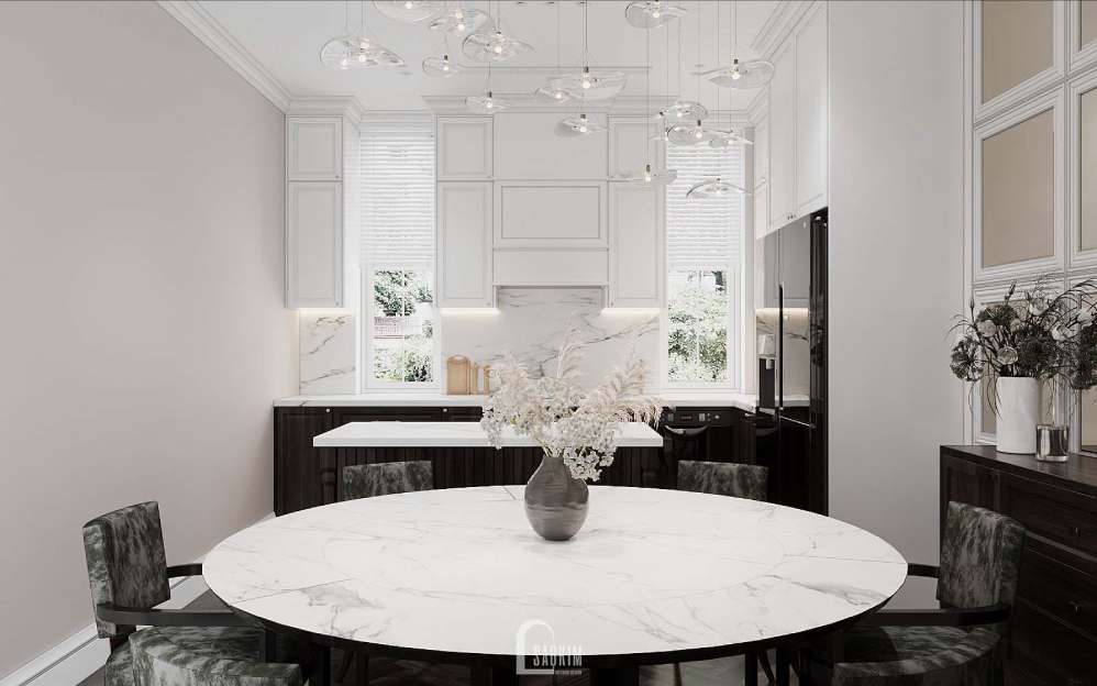 Thiết kế nội thất khu vực ăn phong cách Tân Cổ Điển tại nhà ở Thường Tín- Hà Nội
